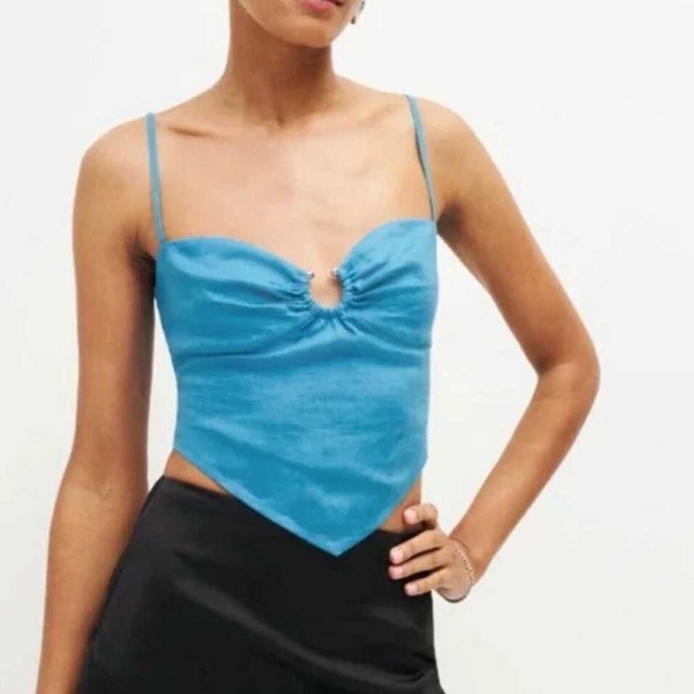 NWT Reformation Sansa Linen Top Sz 8 Grotto Blue Cami